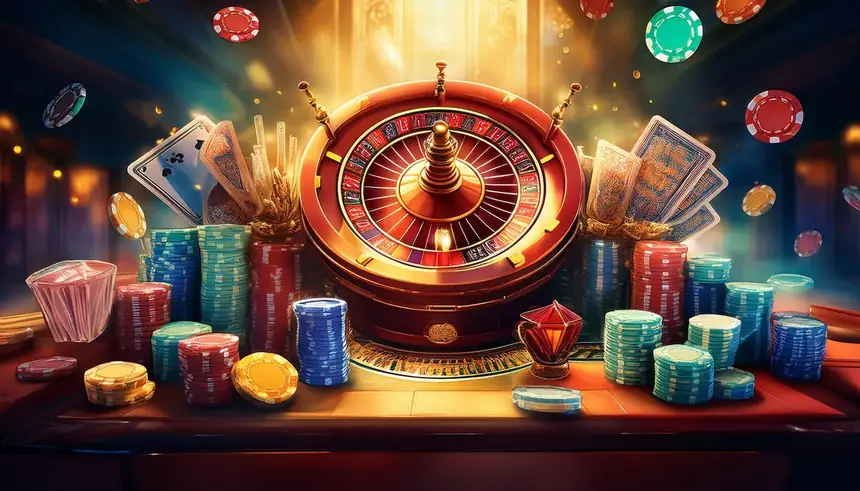 Laser247 live casino — roulette wheel, cards and chips